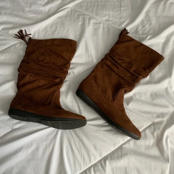 Brown Mid Calf Suede Boots - Picture 1 of 4